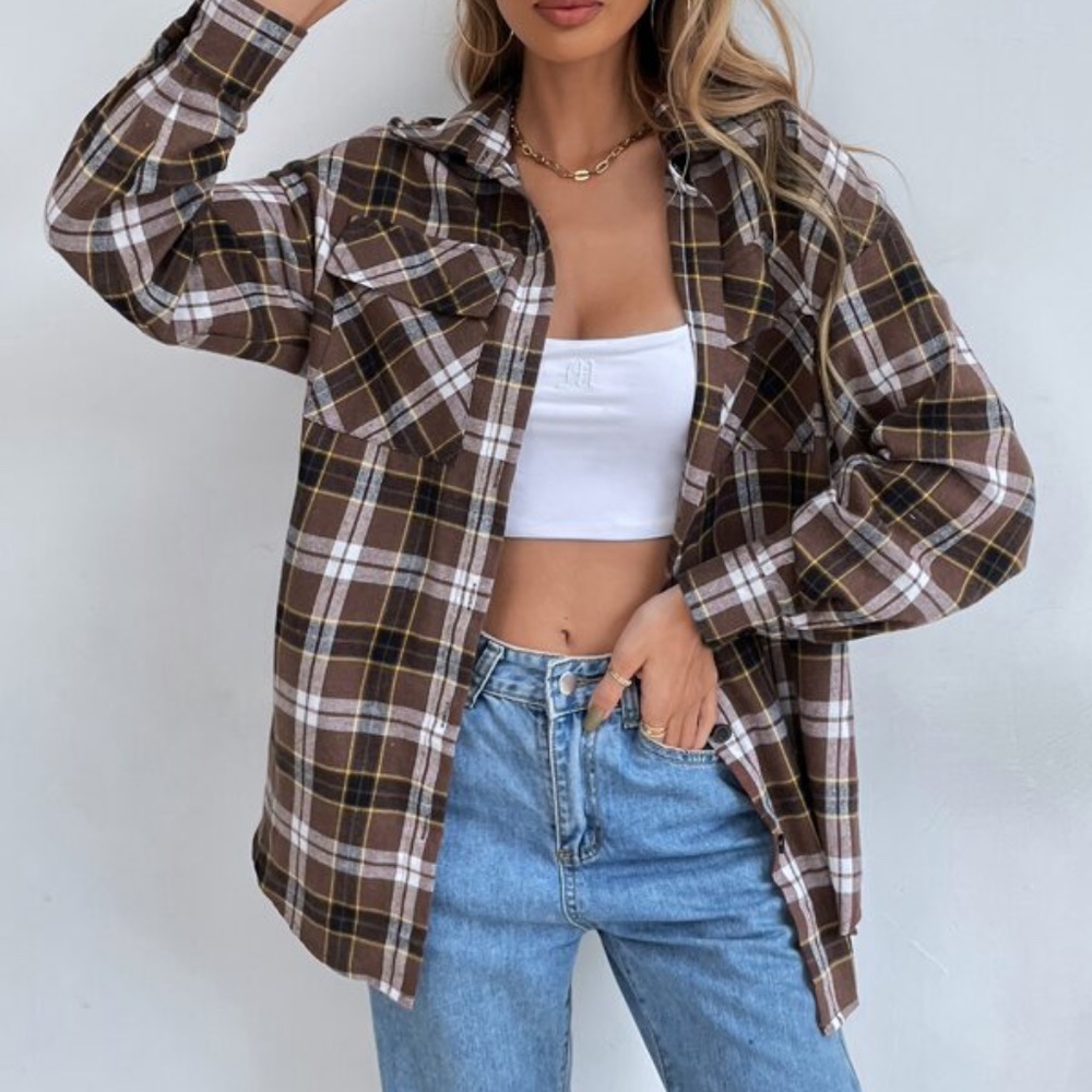 Cozy Black Oversized Plaid Button up Shacket Jacket - Picture 6 of 10